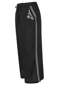 YOURS - Pantalon Wide Leg Noir Brodé En Lin -Evans Boutique 0018445c fc8f 4c 310116 Z