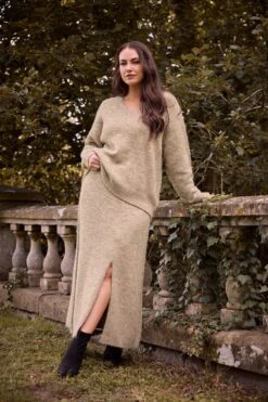 EVANS Curve Natural Brown Knitted Maxi Skirt