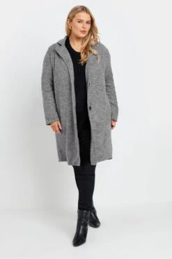 YOURS - Manteau Midaxi Gris Boutonné Manches Longues
