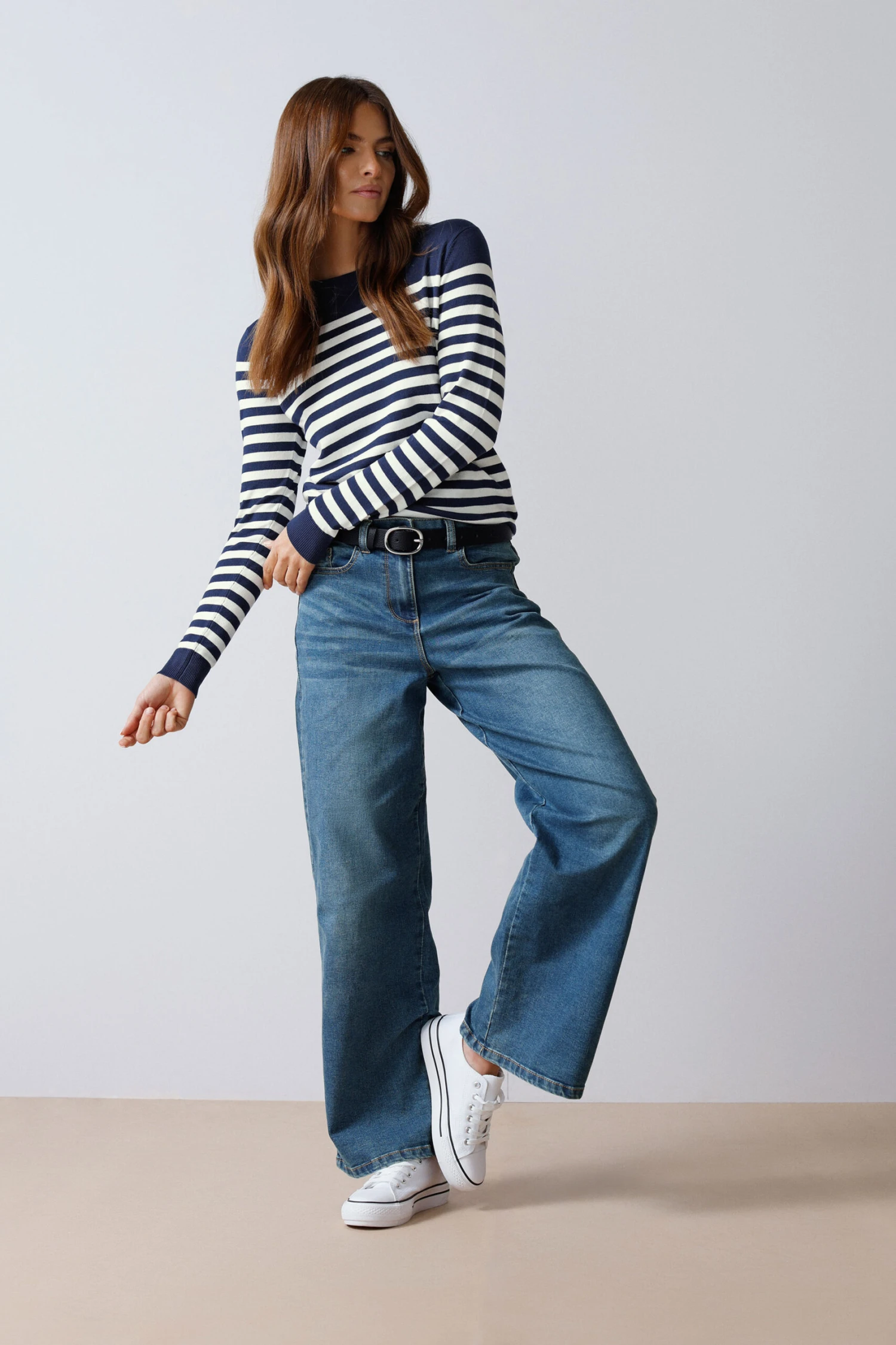M&Co Navy Blue & White Stripe Print Jumper 4 M&Co Navy Blue & White Stripe Print Jumper – Image 2