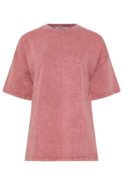 LTS Tall Pink Acid Wash Short Sleeve Sweat T-Shirt -Evans Boutique 009a6354 c95a 45 355661 X