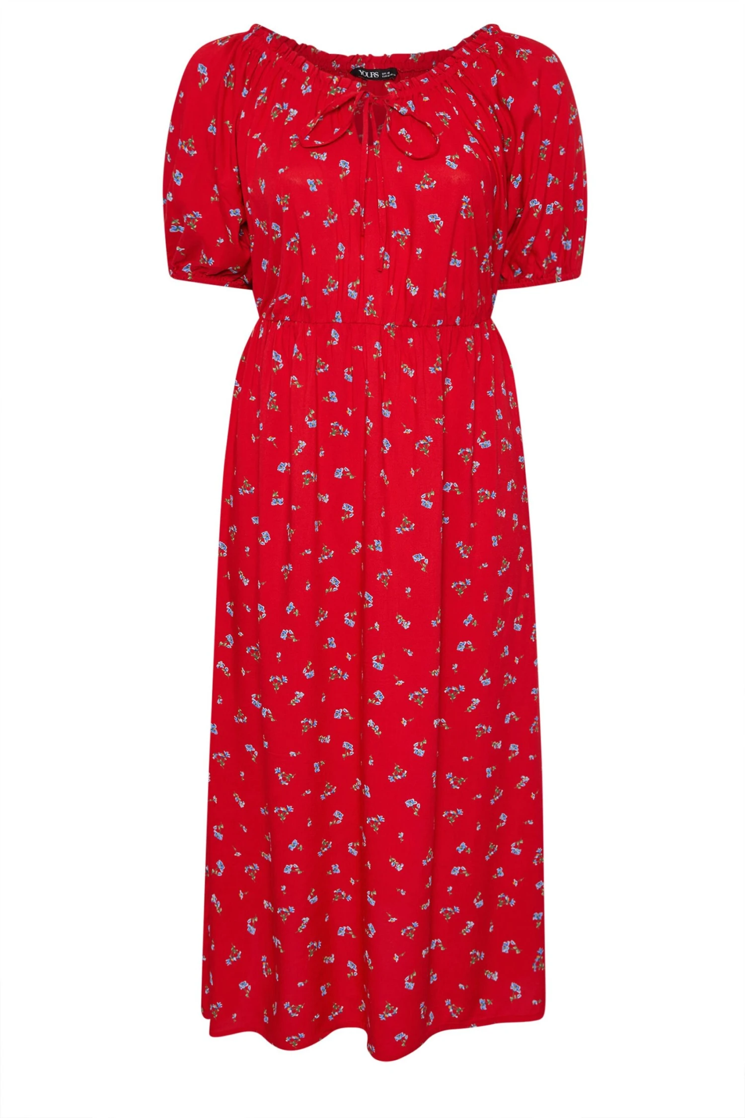 YOURS Curve Robe Longue Rouge à Petites Fleurs Et Col Noué 7 YOURS Curve Robe Longue Rouge à Petites Fleurs Et Col Noué – Image 5