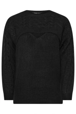 YOURS - Pull Noir En Maille Découpé Manches Longues -Evans Boutique 00f1a217 a464 47 280263 X