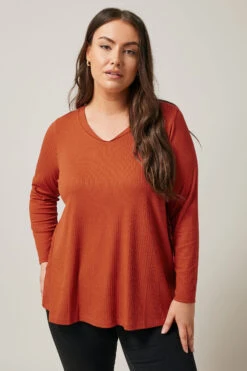 EVANS Curve Rust Orange Premium Ribbed Modal Blend Swing Top