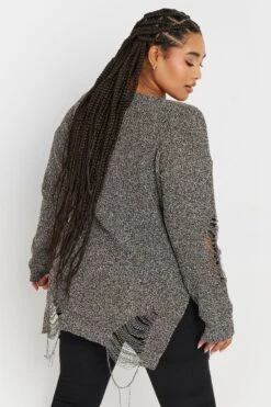 YOURS - Pull Grisé Déchiré En Maille Manches Longues 9 YOURS - Pull Grisé Déchiré En Maille Manches Longues -Evans Boutique 018c545d fe57 40 303580 C