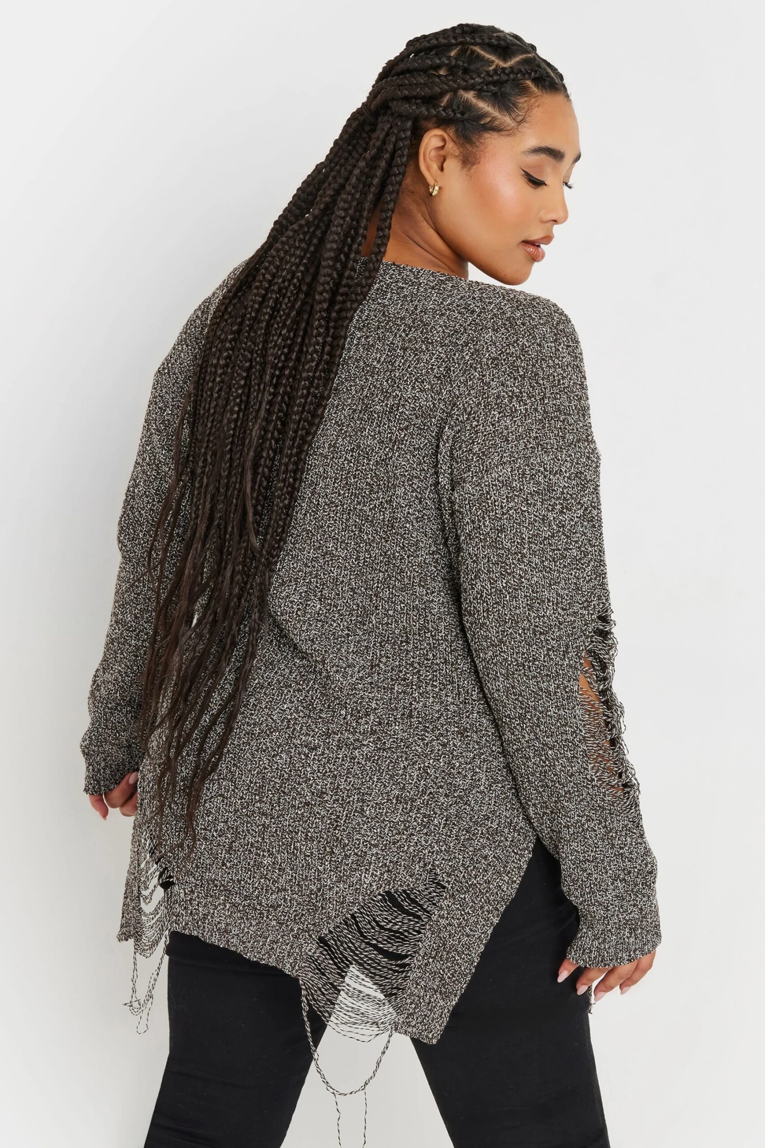 YOURS - Pull Grisé Déchiré En Maille Manches Longues 5 YOURS - Pull Grisé Déchiré En Maille Manches Longues – Image 3