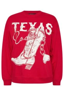 LIMITED COLLECTION Sweat-shirt Rouge Curve « Texas Rodeo » à Motif Botte -Evans Boutique 01eae5f5 a26e 46 216870 X