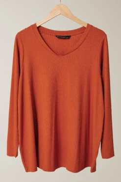 EVANS Curve Rust Orange Premium Ribbed Modal Blend Swing Top -Evans Boutique 01f06255 8db8 49 615717 P