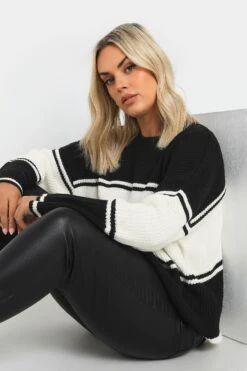 YOURS - Pull Noir & Crème à Rayures En Maille -Evans Boutique 01ffb2e8 9932 4a 280481 D