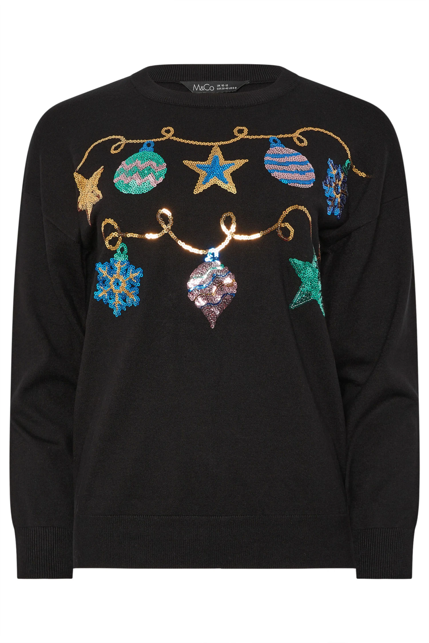 M&Co Black Sequin Embellished Baubles Christmas Jumper 8 M&Co Black Sequin Embellished Baubles Christmas Jumper – Image 6