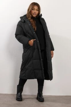 YOURS Curve Manteau Matelassé Noir Midaxi De