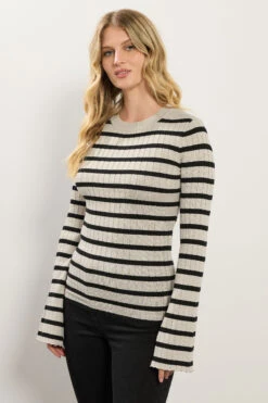 LTS Tall Natural Brown Striped Ribbed Jumper