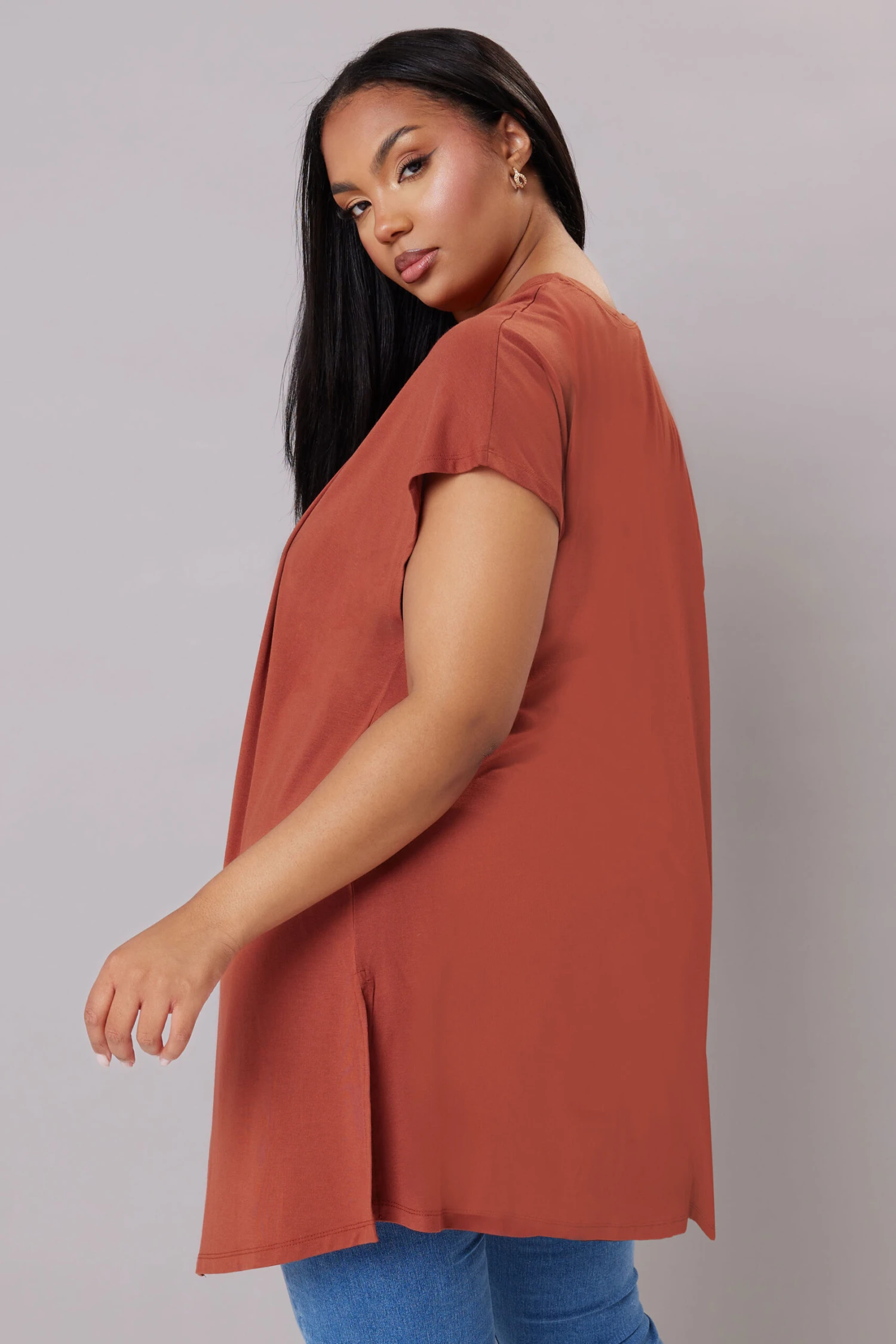 YOURS Curve Cardigan En Jersey Orange Rouille à Manches Longues 5 YOURS Curve Cardigan En Jersey Orange Rouille à Manches Longues – Image 3