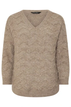 EVANS Curve Natural Brown Zig Zag V-Neck Knitted Jumper 11 EVANS Curve Natural Brown Zig Zag V-Neck Knitted Jumper -Evans Boutique 038313fa dd88 45 616234 X
