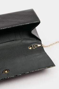 Black Faux Leather Metallic Clutch Bag -Evans Boutique 040b2cc0 96a1 45 246548 P2