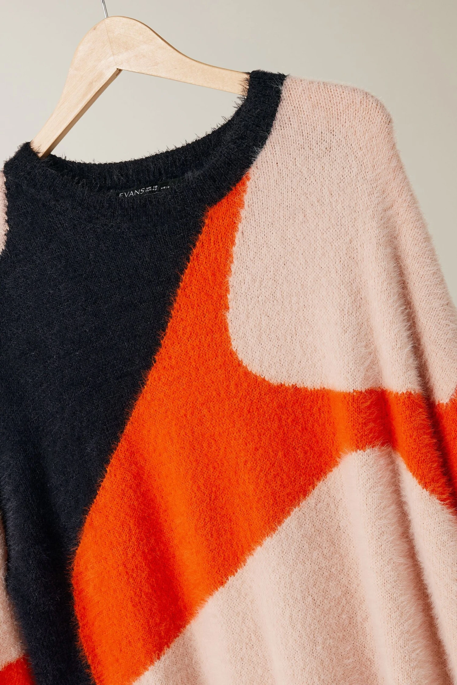 EVANS Curve Orange Colourblock Fluffy Knitted Jumper 10 EVANS Curve Orange Colourblock Fluffy Knitted Jumper – Image 8