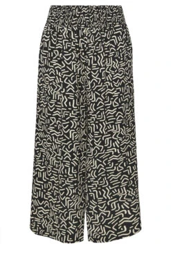 YOURS - Pantalon Plissé Wide Leg Noir Abstrait -Evans Boutique 0512decf a86b 42 310098 X