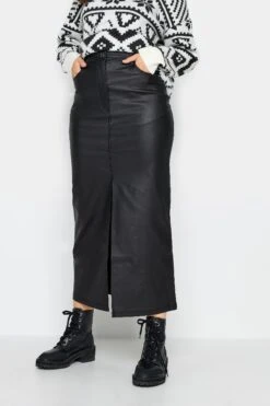 LTS Tall Black Coated Midi Skirt 10 LTS Tall Black Coated Midi Skirt -Evans Boutique 0585f08d 1f78 47 351379 A