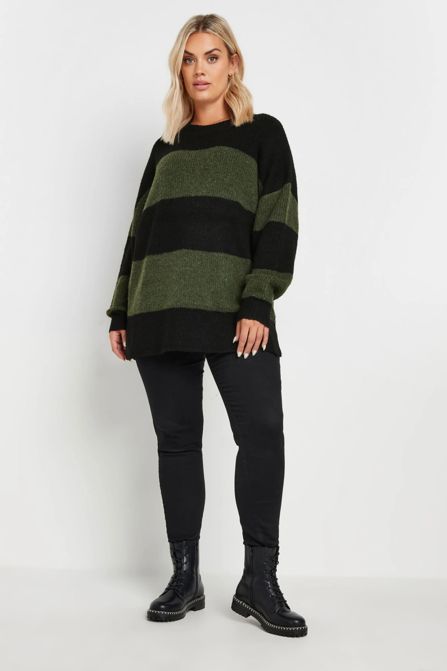 YOURS - Pull Noir & Vert Kaki En Maille à Rayures 4 YOURS - Pull Noir & Vert Kaki En Maille à Rayures – Image 2