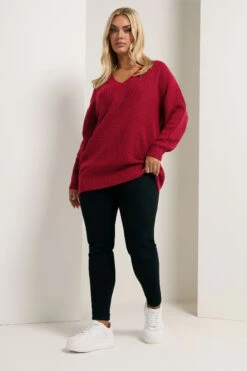 YOURS Curve Pull Col V Rouge Bordeaux -Evans Boutique 05d166dd 788b 4e 280626 B