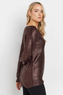 LTS Tall Chocolate Brown Foil Jumper -Evans Boutique 064688de a1f4 46 354992 C