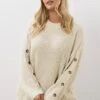 YOURS Curve Pull Blanc Naturel à Manches Boutonnées