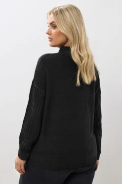 YOURS - Pull Noir Nervuré Manches Longues à Franges -Evans Boutique 067bc866 6123 4b 280488 C