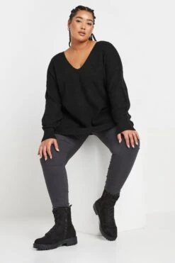 YOURS - Pull Noir En Maille Manches En Ballons 8 YOURS - Pull Noir En Maille Manches En Ballons -Evans Boutique 067e358c 5dd7 40 280426 B