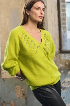 STAR Lime Green Gem Embellished Cardigan