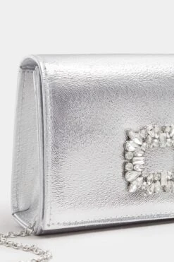 Silver Faux Leather Diamante Buckle Clutch Bag -Evans Boutique 07093a4c af76 4a 246518 P3