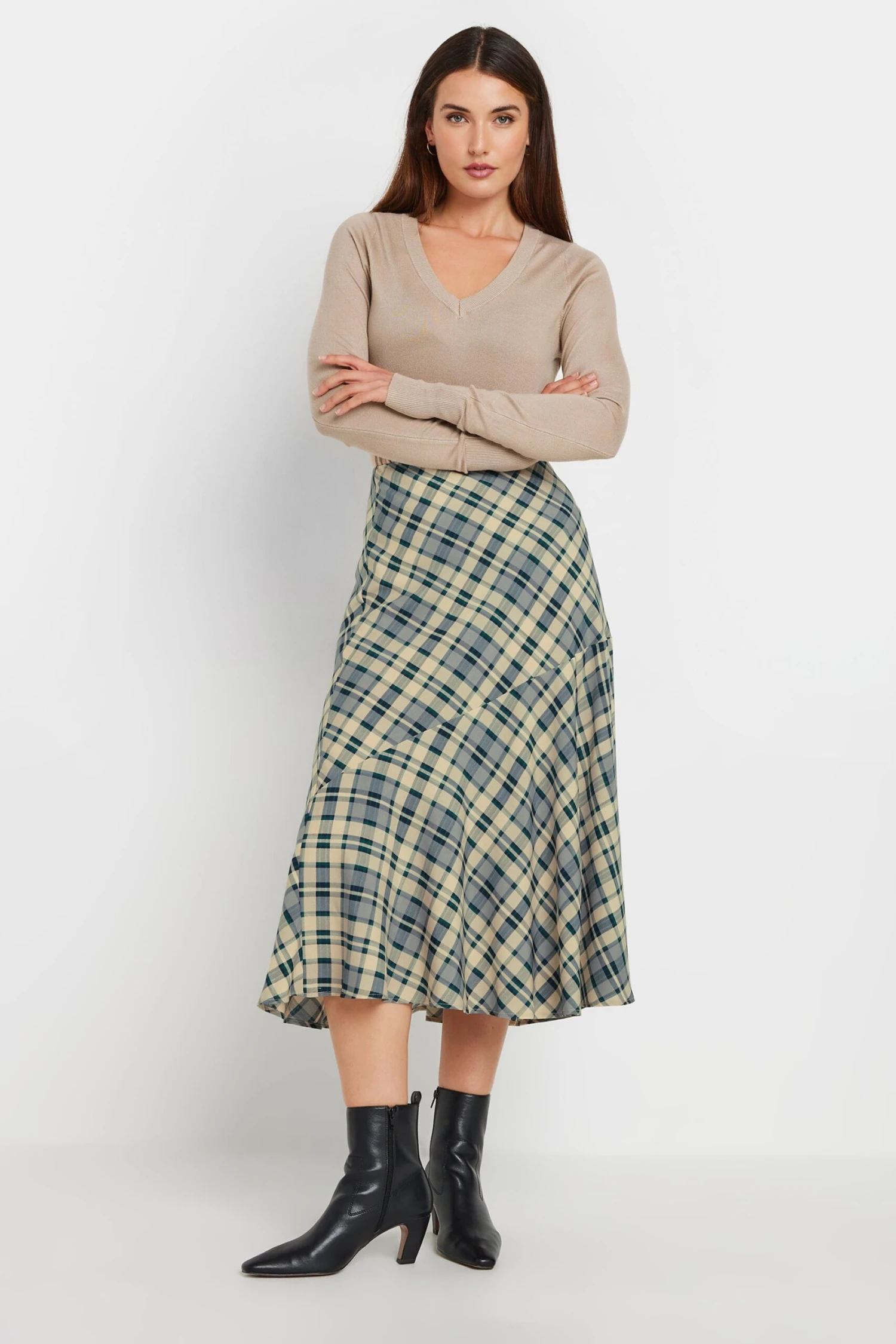 LTS Tall Blue Check Print Tiered Midaxi Skirt 3 LTS Tall Blue Check Print Tiered Midaxi Skirt