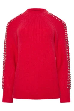 STAR Red Embellished Sleeve Jumper -Evans Boutique 07184fdf 72d1 4b 110616 X