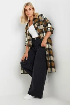 YOURS - Chemisier Marron Maxi à Carreaux