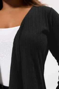 YOURS Curve Cardigan Cascade Côtelé Noir -Evans Boutique 0775b2b4 e883 44 322854 D