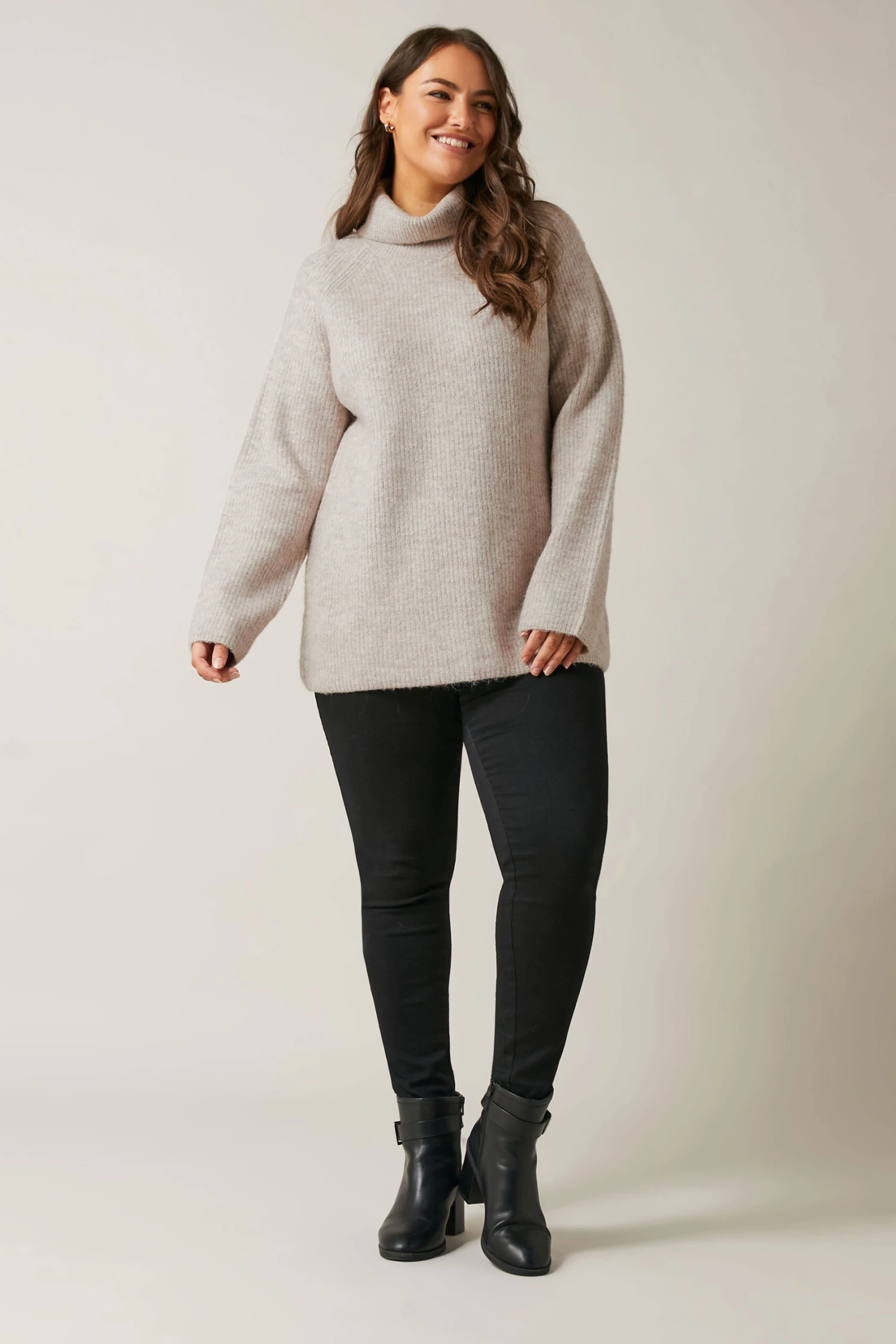 EVANS Curve Natural Brown Roll Neck Knitted Jumper 4 EVANS Curve Natural Brown Roll Neck Knitted Jumper – Image 2