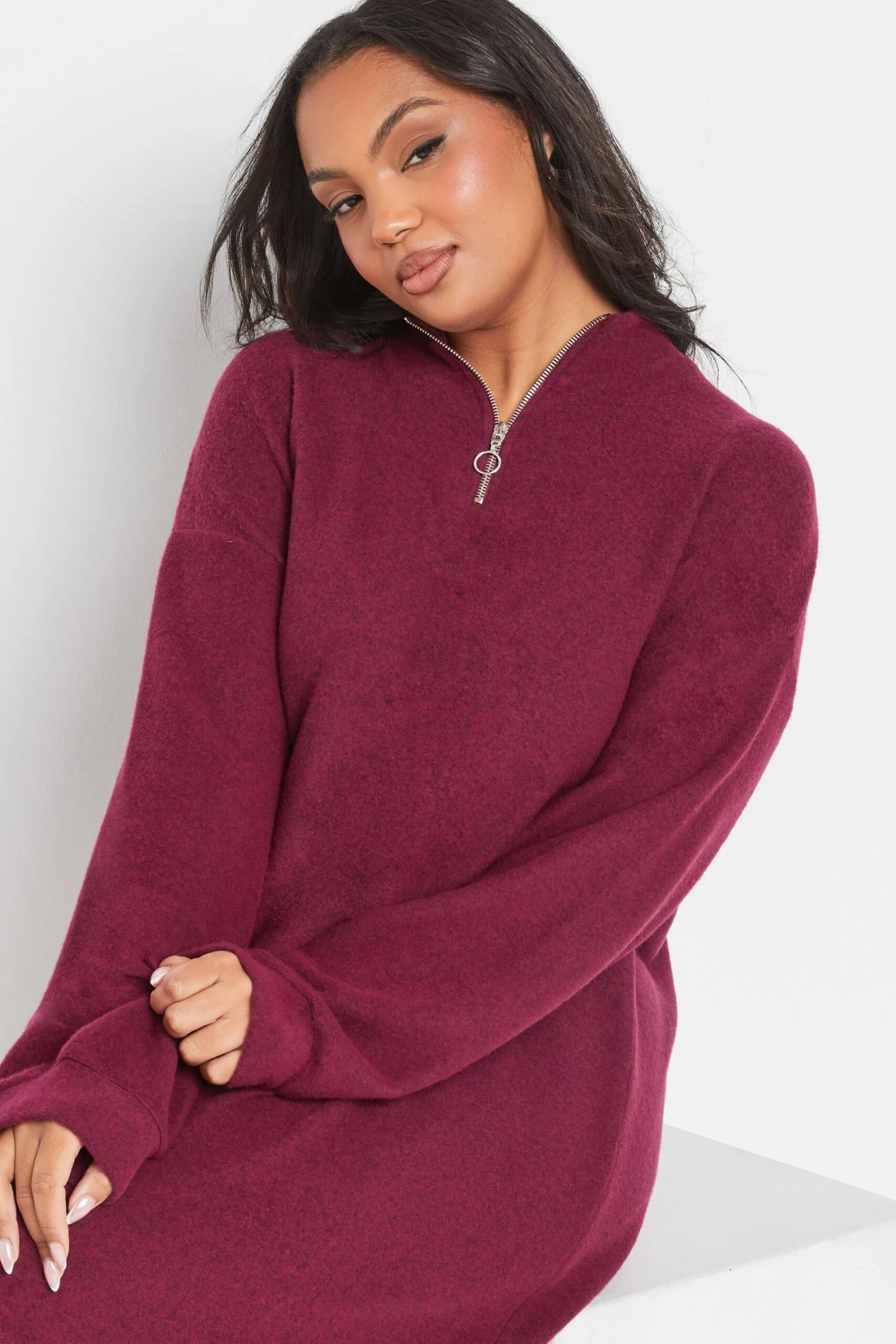 YOURS Curve Robe Pull Zippée Rose Foncé Douce Au Toucher 6 YOURS Curve Robe Pull Zippée Rose Foncé Douce Au Toucher – Image 4