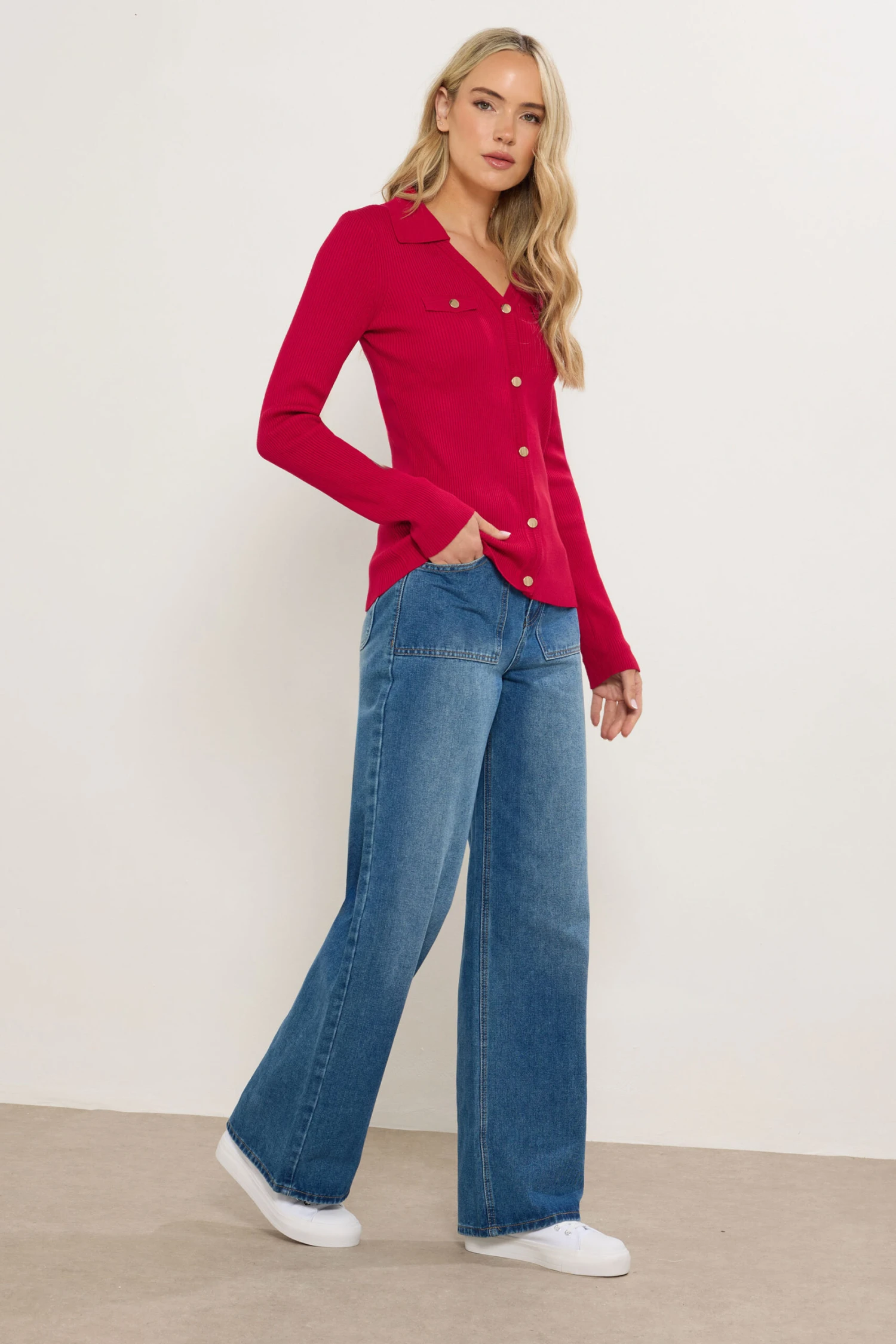 LTS Tall Red Ribbed Button Detail Top 4 LTS Tall Red Ribbed Button Detail Top – Image 2