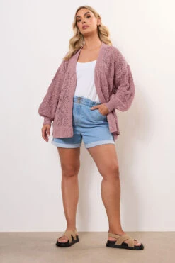 YOURS - Cardigan Rose Poudré En Maille Manches En Ballons -Evans Boutique 07feac75 d118 49 280601 B