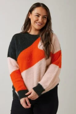 EVANS Curve Orange Colourblock Fluffy Knitted Jumper 15 EVANS Curve Orange Colourblock Fluffy Knitted Jumper -Evans Boutique 080c63f6 c0db 49 615754 E