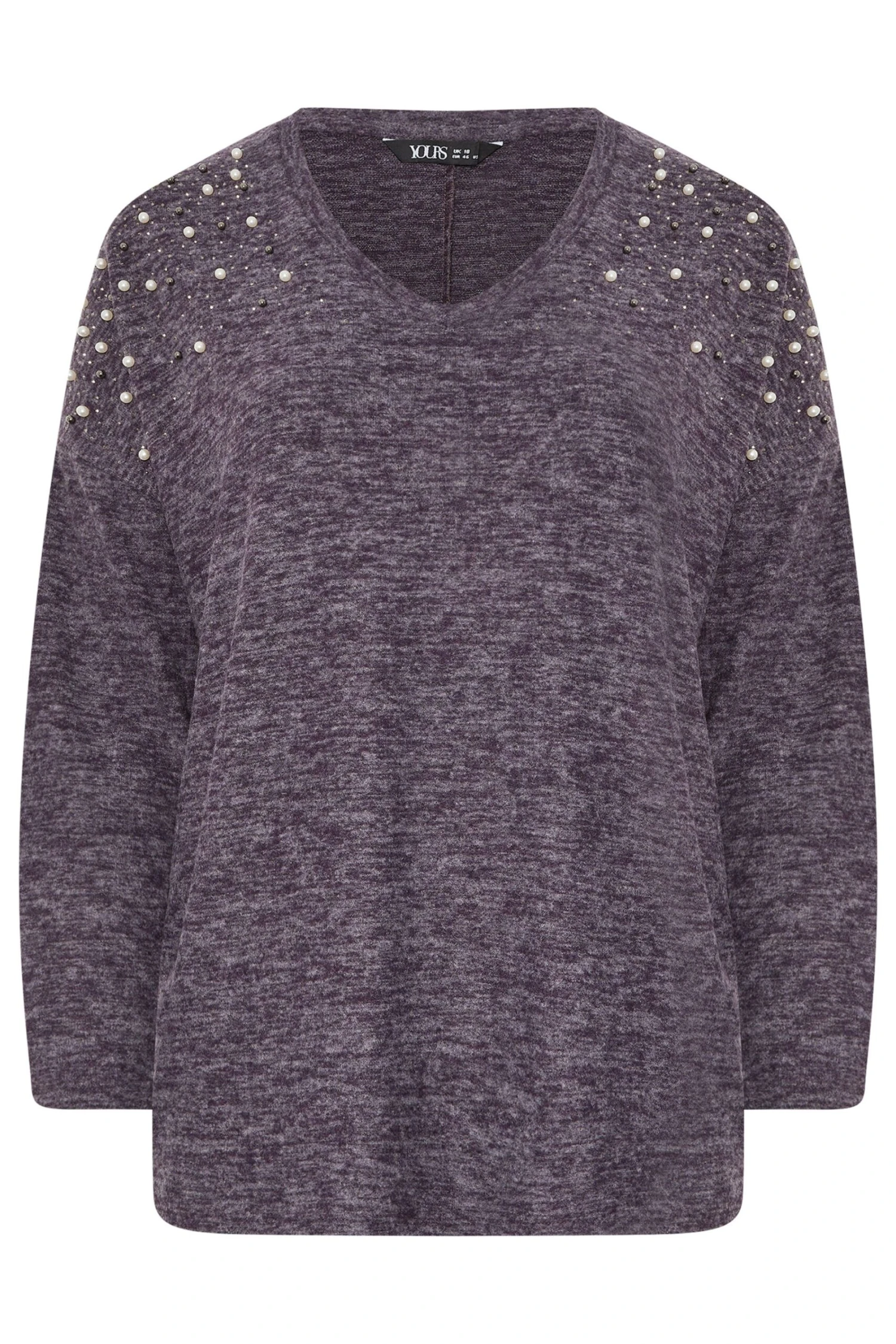 YOURS Curve - Pull à épaules Tombantes Orné De Perles Violettes 7 YOURS Curve - Pull à épaules Tombantes Orné De Perles Violettes – Image 5