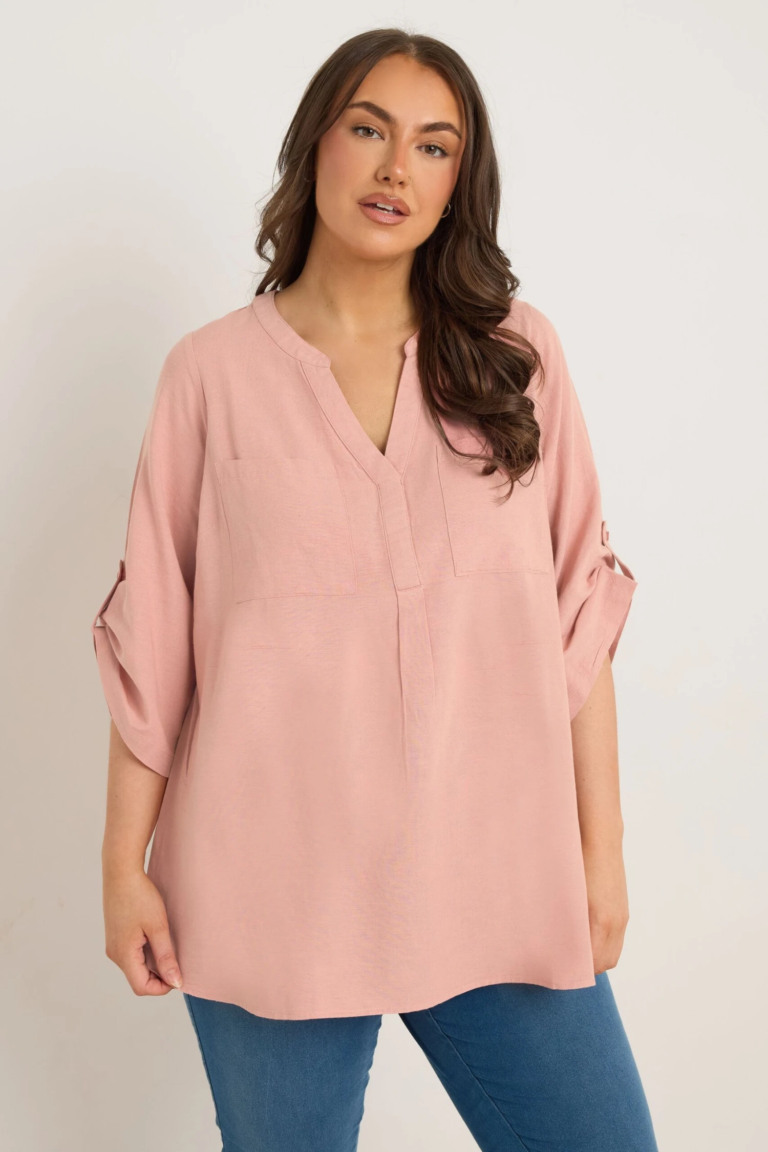 EVANS Curve Blush Pink Linen Utility Top 3 EVANS Curve Blush Pink Linen Utility Top