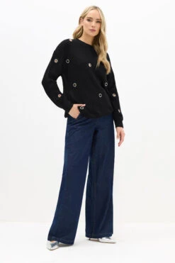 LTS Tall Black Knitted Eyelet Jumper -Evans Boutique 0945fa31 ed1f 4d 354994 B