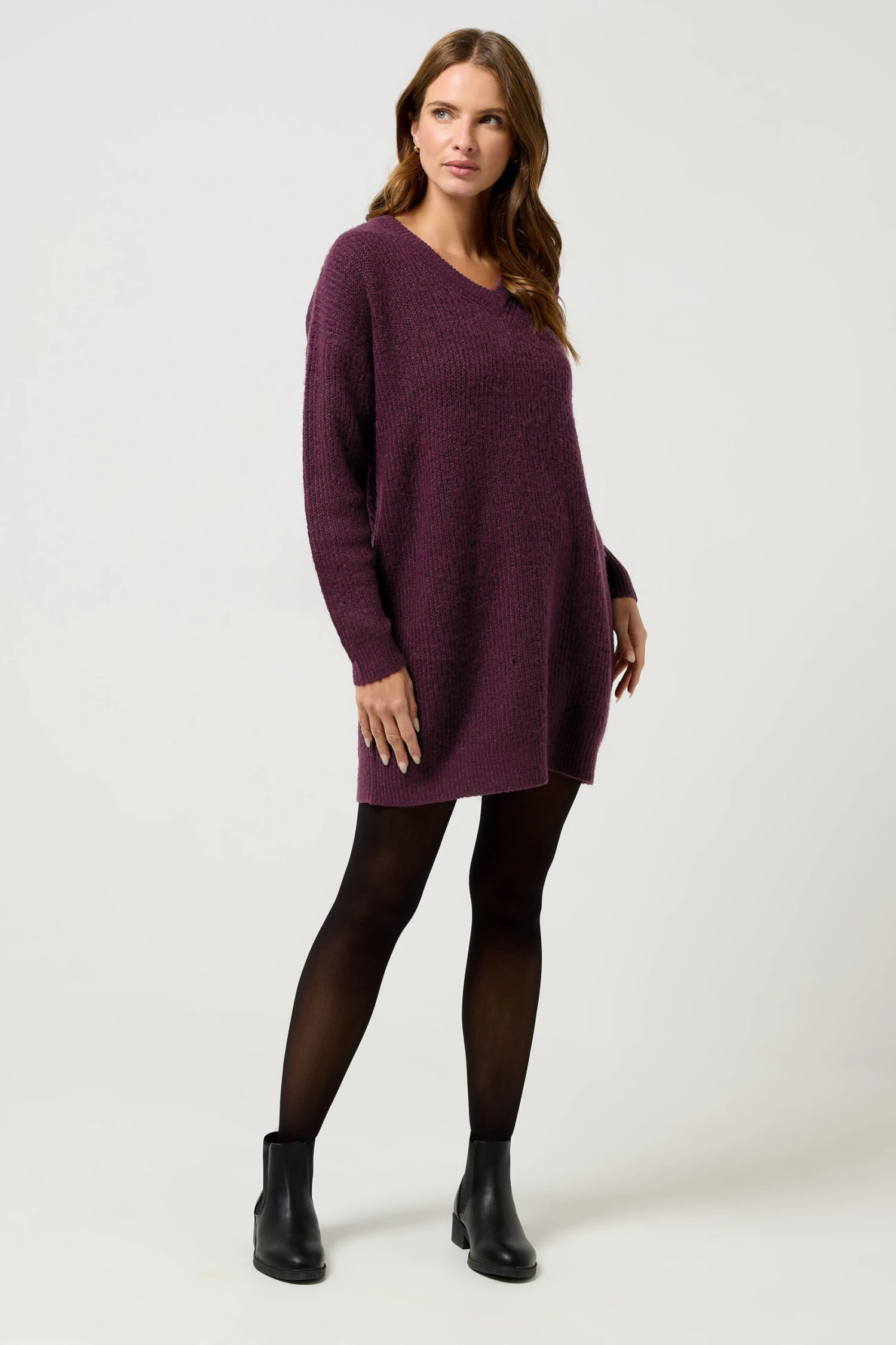 M&Co Berry Red V-Neck Tunic Jumper 4 M&Co Berry Red V-Neck Tunic Jumper – Image 2