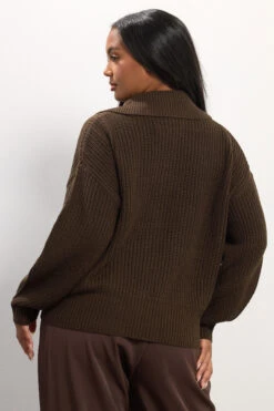 YOURS Curve Cardigan Bomber à Col En Tricot Marron -Evans Boutique 0957bfec 0507 48 280747 C