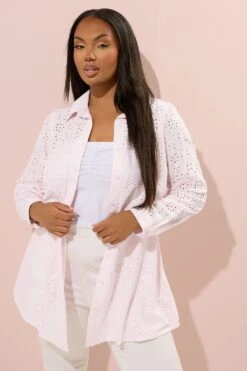 YOURS - Chemisier Rose Broderie Anglaise Manches Longues