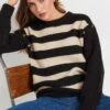 LTS Tall Black Knitted Striped Button Jumper -Evans Boutique 0a0b046b b2c0 41 353833 A