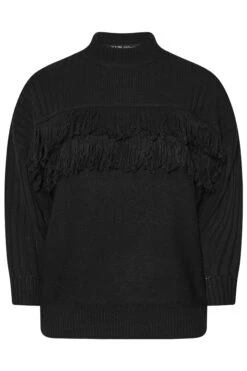 YOURS - Pull Noir Nervuré Manches Longues à Franges -Evans Boutique 0a2b8e90 0b3b 4a 280488 X