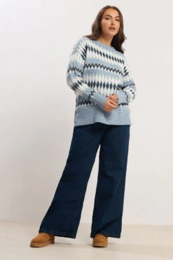 YOURS Curve Pull En Maille Fairisle Bleu -Evans Boutique 0a875750 c398 4d 280734 B