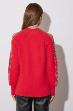 STAR Red Embellished Sleeve Jumper -Evans Boutique 0b0d4d17 c202 49 110616 D
