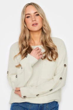 LTS Tall Ivory White Button Long Sleeve Jumper 12 LTS Tall Ivory White Button Long Sleeve Jumper -Evans Boutique 0b18485d e881 4a 350842 D